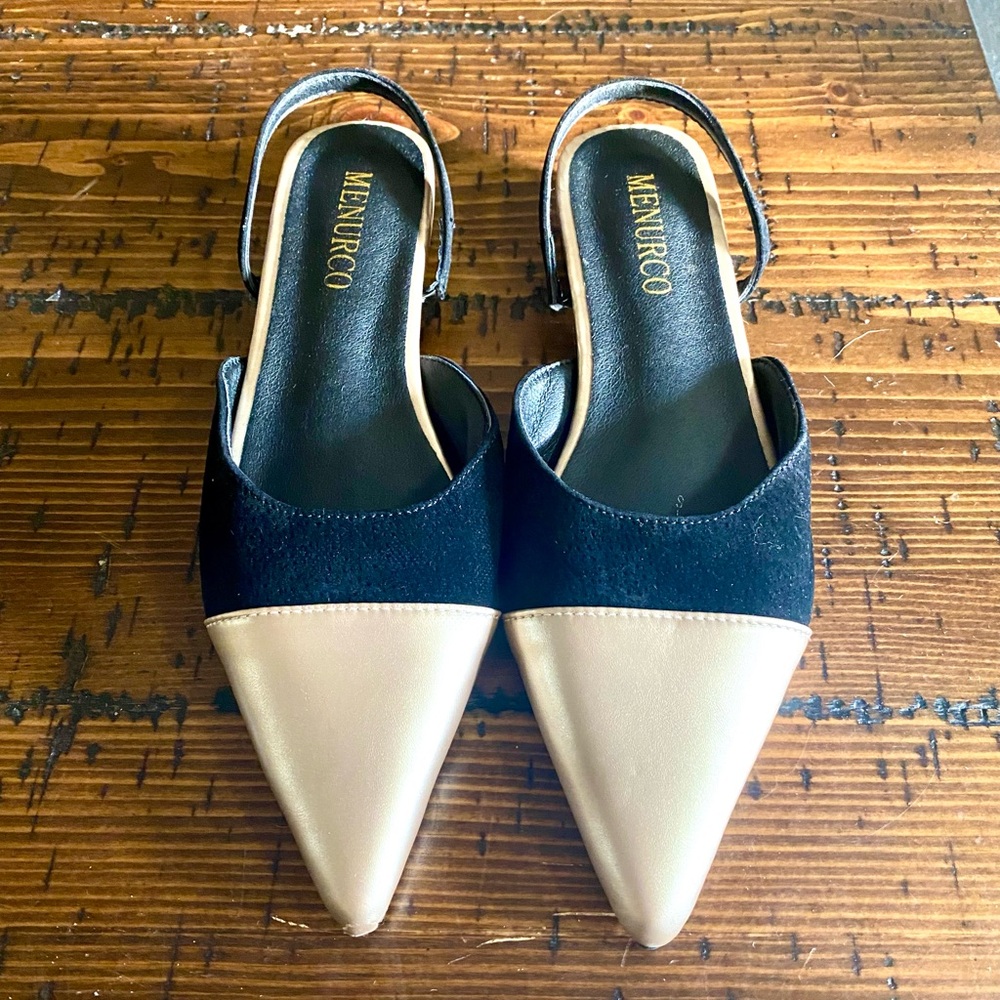 Menurco Black and Gold Women's Slingback Shoes